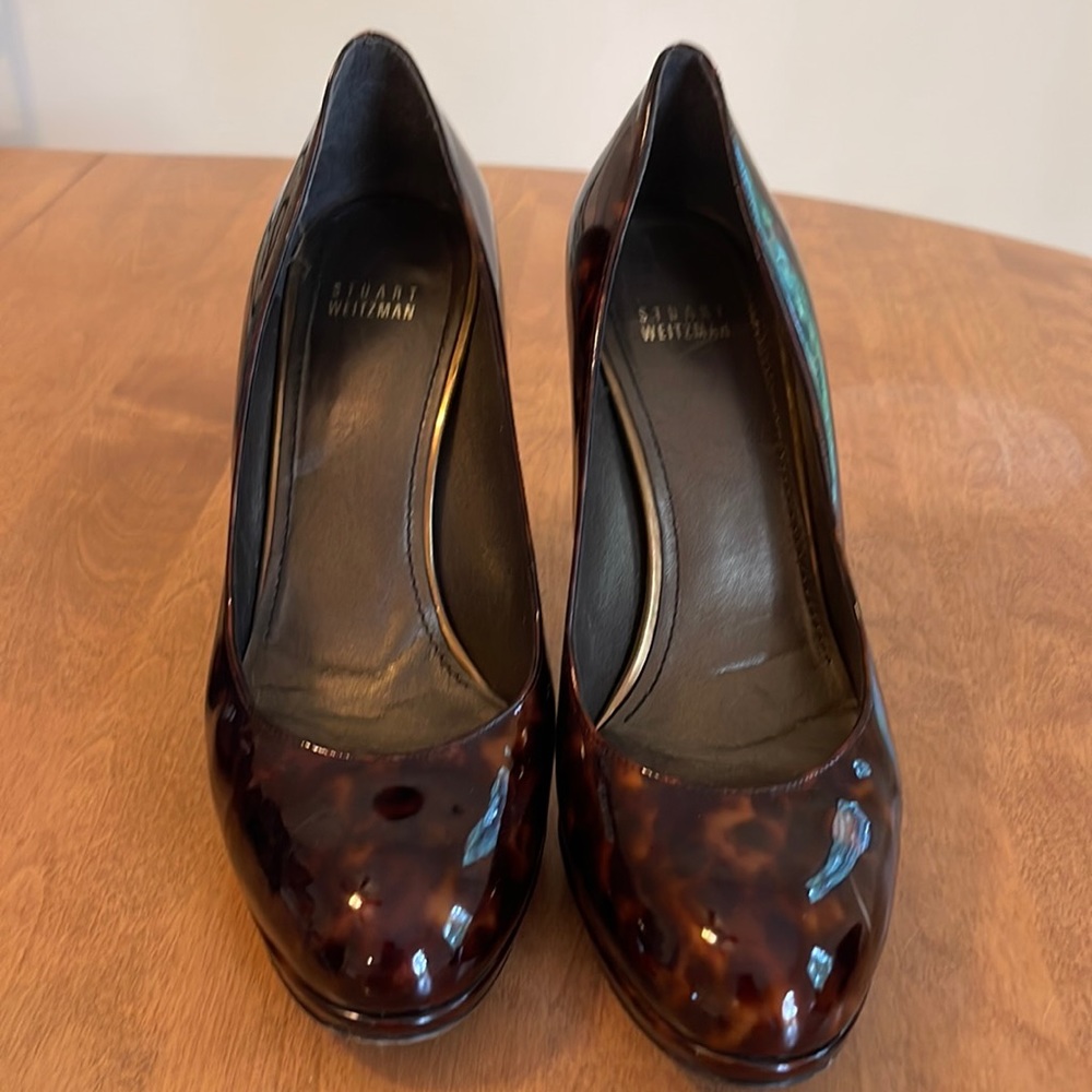 Stuart Weitzman patent marbled black and brown PUMPS size 10